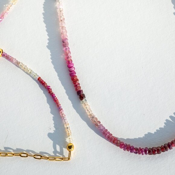 GORGEOUS BUNDLE ombre Ruby Beaded Necklace & Bracelet Non Tarnish Gold, Ruby - Picture 3 of 15